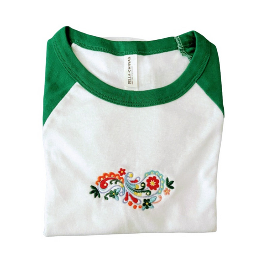 J03. Pretty Paisley Flowers Embroidered T-Shirt