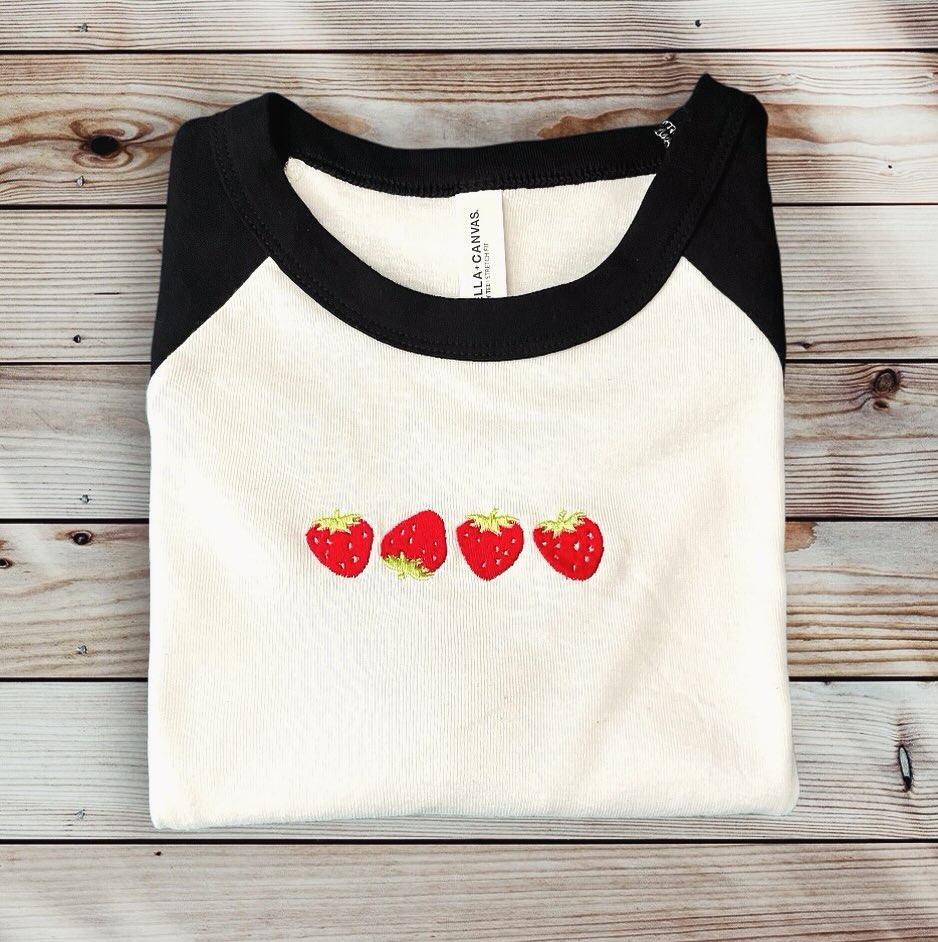 J04. Cute Strawberries Embroidered T-Shirt