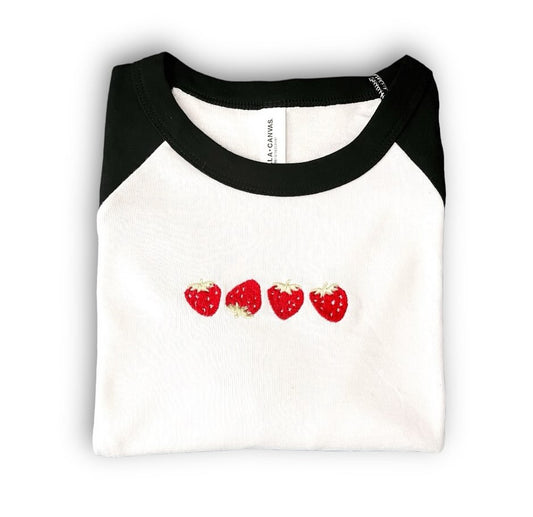 J04. Cute Strawberries Embroidered T-Shirt