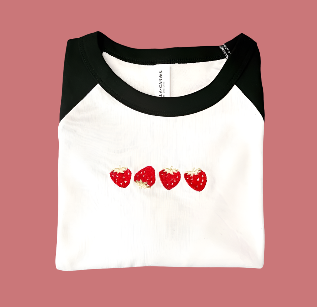 J04. Cute Strawberries Embroidered T-Shirt