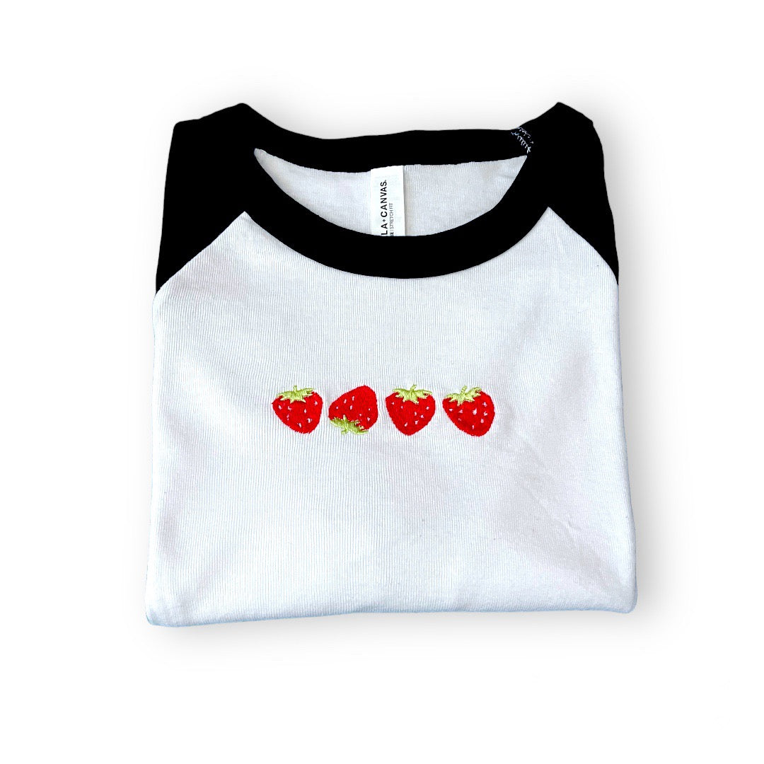 J04. Cute Strawberries Embroidered T-Shirt